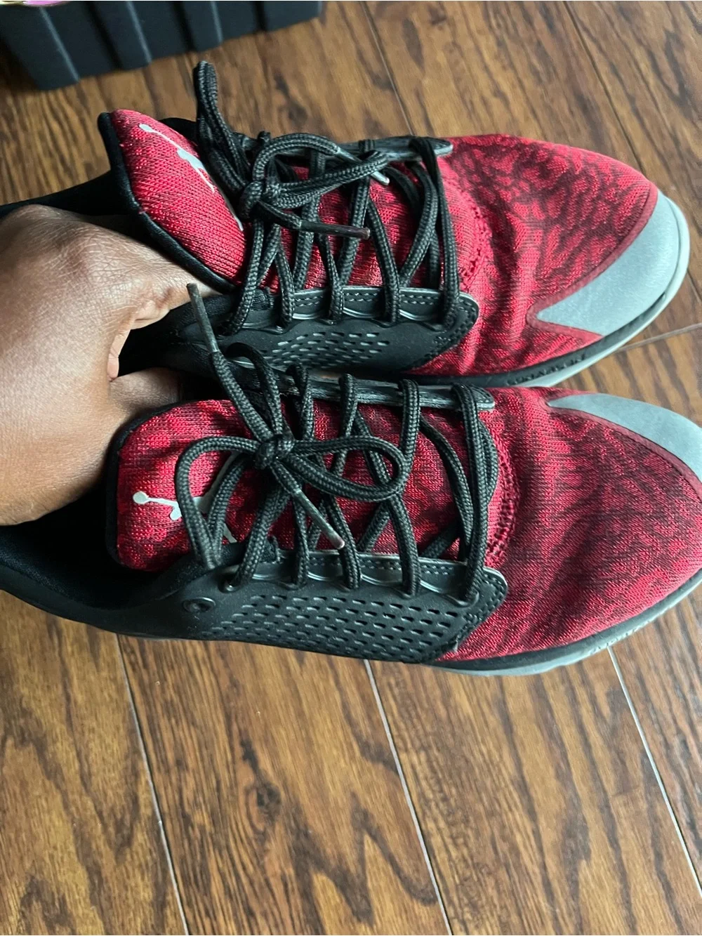 Jordan Men’s Red and Black Knit Athletic Sneakers